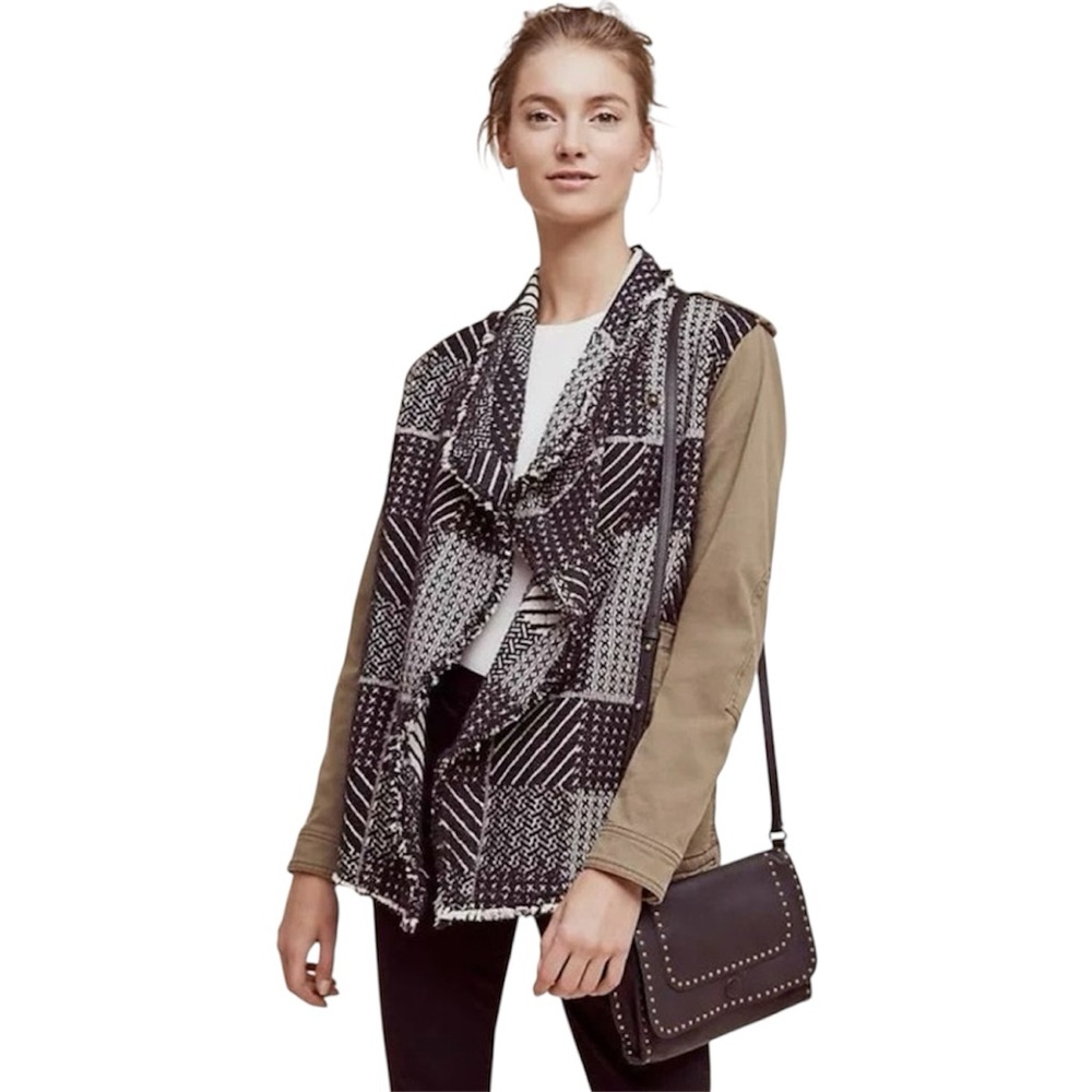 Anthropologie Hei Hei Black & White Woven Fringe Front Anorak‎ Jacket Size XS